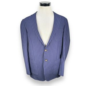Peter Millar Blazer Suit Jacket Mens Large Blue Pinstripe Cotton Single Breasted